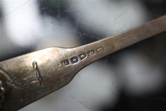 A part canteen of George III/George IV silver fiddle and shell pattern flatware by Josiah & George Piercy and George Piercy,